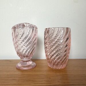 Simply Shabby Chic Pink Swirl Glass bathroom toothbrush holder & tumbler vanity